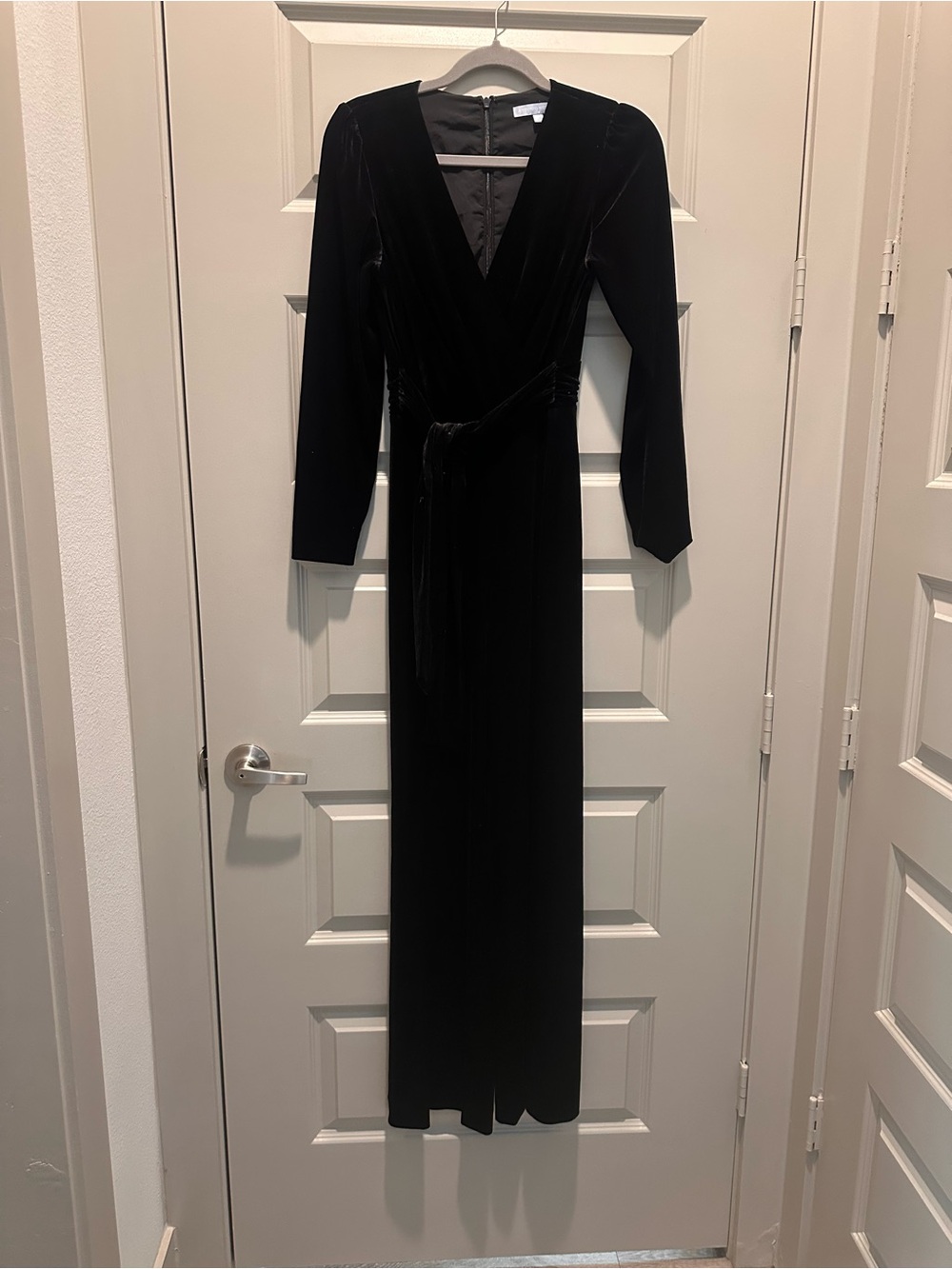 Antonio Melani Surplice V Neck with Tie Waist Velvet Jumpsuit